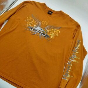 Harley Davidson Screaming Eagle XL Long Sleeve Hit Biker T Shirt Orange Y2K MG